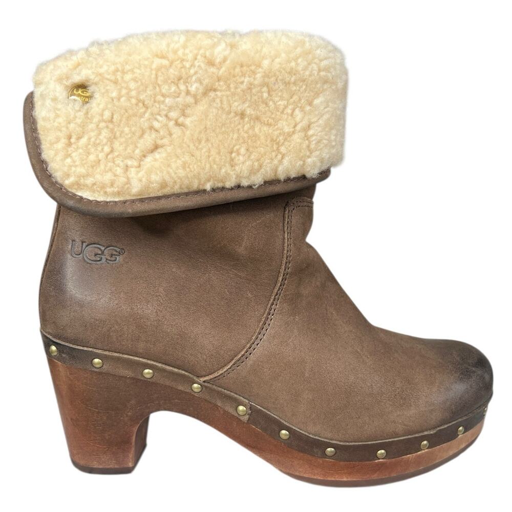 UGG Women’s Lynnea Brown Suede Shearling Cuff Ankle Boot Size US 6